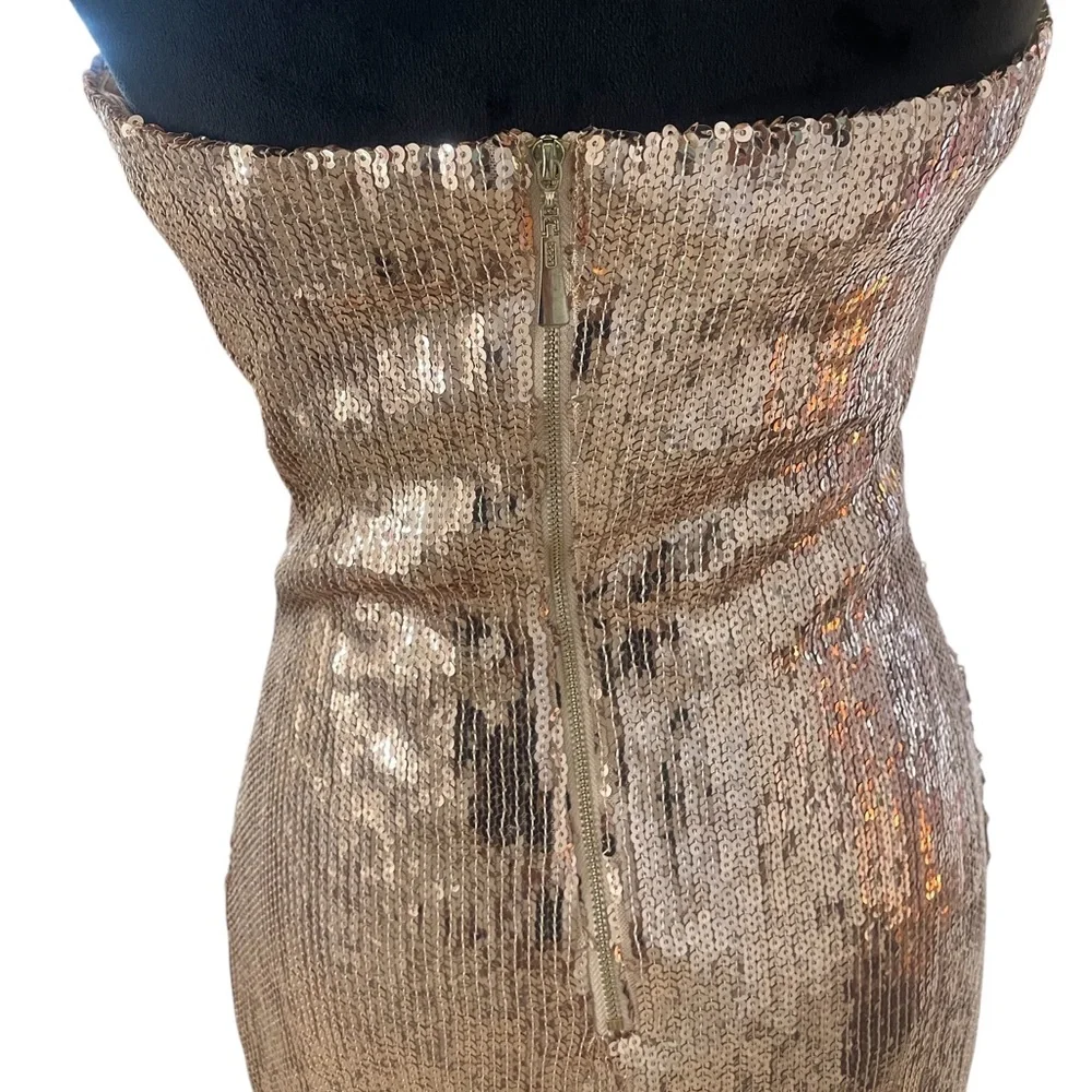 Strapless rose gold sequin dress,tassel sequin bottom, Large,New - Picture 6 of 7